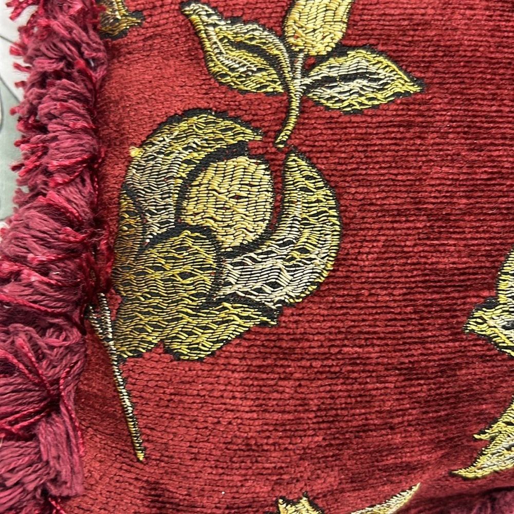 Vintage Bess Chenille Pillow Decorative Fringe Red/Goldâ - Picture 5 of 10